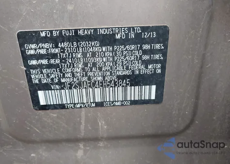 2014 Subaru Forester 2.5I Premium из США, поврежденный, VIN JF2SJAEC4EH543845